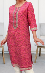 Pink Garden Jaipuri Cotton Kurti. Pure Versatile Cotton. | Laces and Frills - Laces and Frills