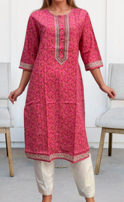 Pink Garden Jaipuri Cotton Kurti. Pure Versatile Cotton. | Laces and Frills - Laces and Frills