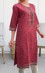 Pink Garden Jaipuri Cotton Kurti. Pure Versatile Cotton. | Laces and Frills - Laces and Frills