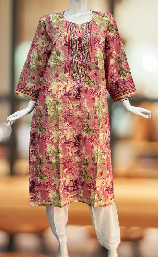 Pink/Cream Garden Jaipuri Cotton Kurti. Pure Versatile Cotton. | Laces and Frills - Laces and Frills