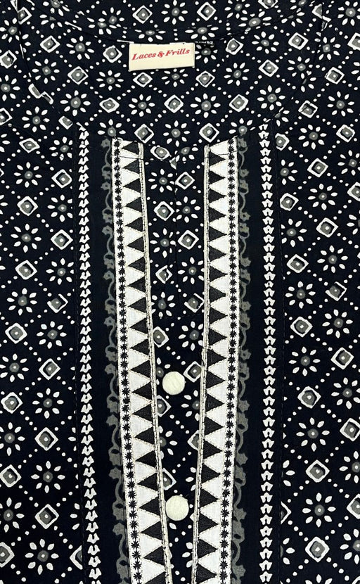 Black Abstract Jaipuri Cotton Kurti. Pure Versatile Cotton. | Laces and Frills - Laces and Frills