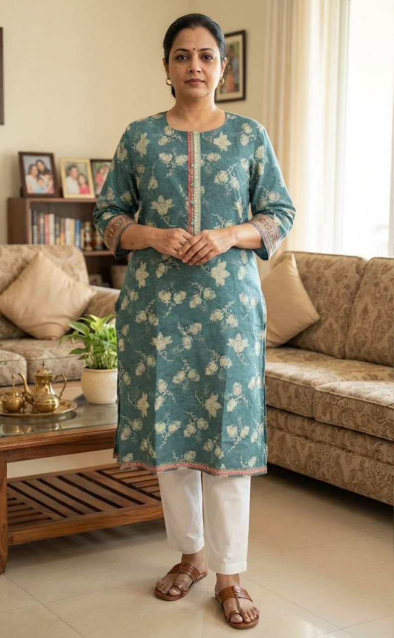 Sea Green Garden Jaipuri Cotton Kurti. Pure Versatile Cotton. | Laces and Frills