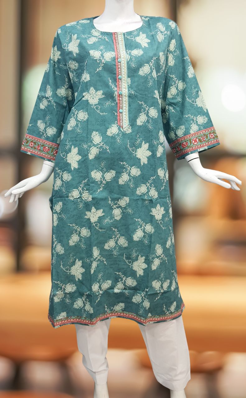 Sea Green Garden Jaipuri Cotton Kurti. Pure Versatile Cotton. | Laces and Frills - Laces and Frills