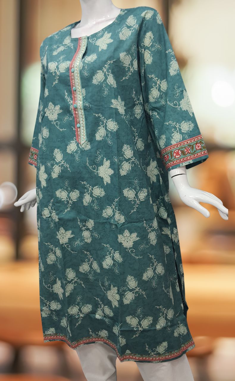 Sea Green Garden Jaipuri Cotton Kurti. Pure Versatile Cotton. | Laces and Frills - Laces and Frills