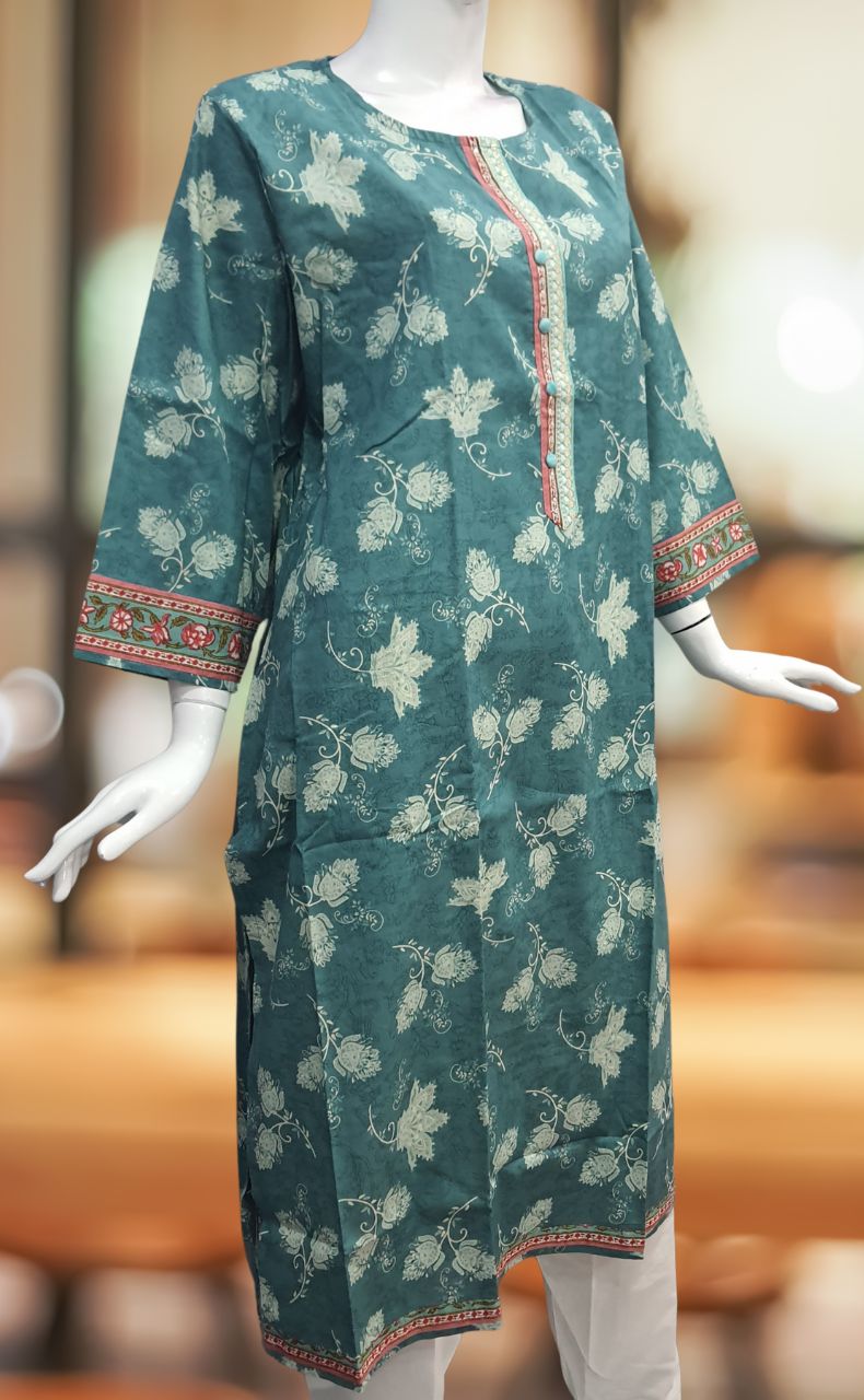 Sea Green Garden Jaipuri Cotton Kurti. Pure Versatile Cotton. | Laces and Frills - Laces and Frills