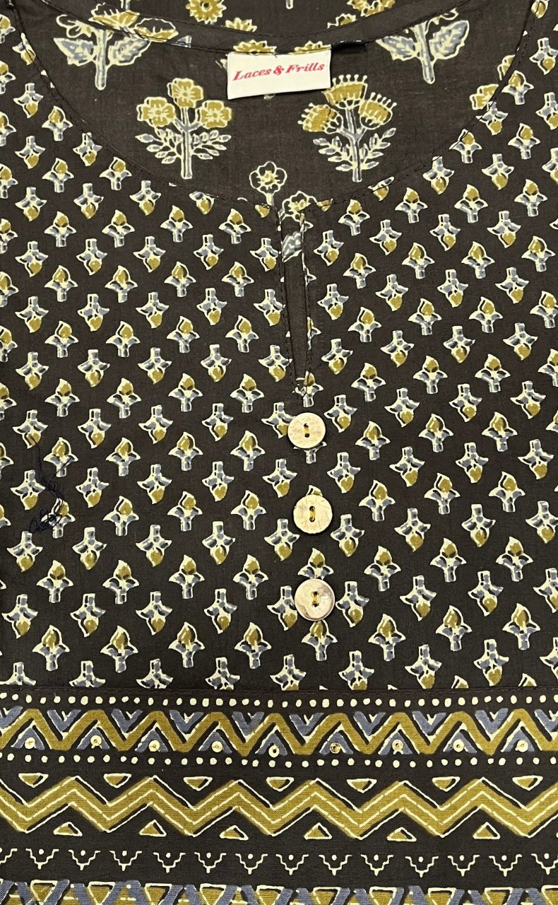 Brown/Mustard Garden Jaipuri Cotton Kurti. Pure Versatile Cotton. | Laces and Frills - Laces and Frills