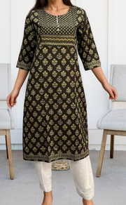 Brown/Mustard Garden Jaipuri Cotton Kurti. Pure Versatile Cotton. | Laces and Frills - Laces and Frills