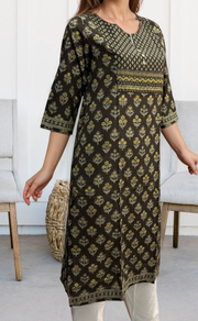 Brown/Mustard Garden Jaipuri Cotton Kurti. Pure Versatile Cotton. | Laces and Frills - Laces and Frills