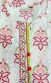 Light Pink/Pink Floral Jaipuri Cotton Kurti. Pure Versatile Cotton. | Laces and Frills - Laces and Frills