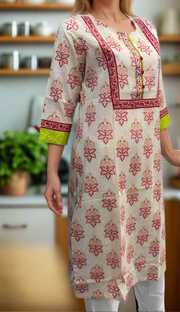 Light Pink/Pink Floral Jaipuri Cotton Kurti. Pure Versatile Cotton. | Laces and Frills