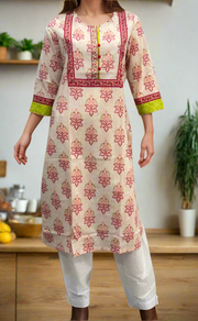 Light Pink/Pink Floral Jaipuri Cotton Kurti. Pure Versatile Cotton. | Laces and Frills