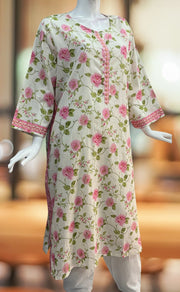 White/Pink Garden Jaipuri Cotton Kurti. Pure Versatile Cotton. | Laces and Frills - Laces and Frills