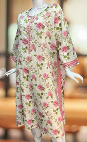 White/Pink Garden Jaipuri Cotton Kurti. Pure Versatile Cotton. | Laces and Frills - Laces and Frills