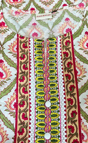 White/Green/Pink Floral Jaipuri Cotton Kurti. Pure Versatile Cotton. | Laces and Frills - Laces and Frills