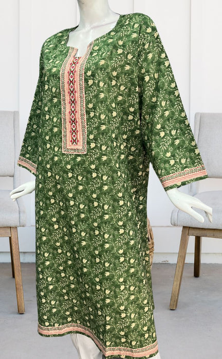 Green Floral Jaipuri Cotton Kurti. Pure Versatile Cotton. | Laces and Frills - Laces and Frills