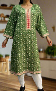 Green Floral Jaipuri Cotton Kurti. Pure Versatile Cotton. | Laces and Frills
