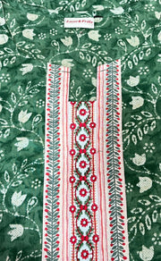 Green Floral Jaipuri Cotton Kurti. Pure Versatile Cotton. | Laces and Frills - Laces and Frills
