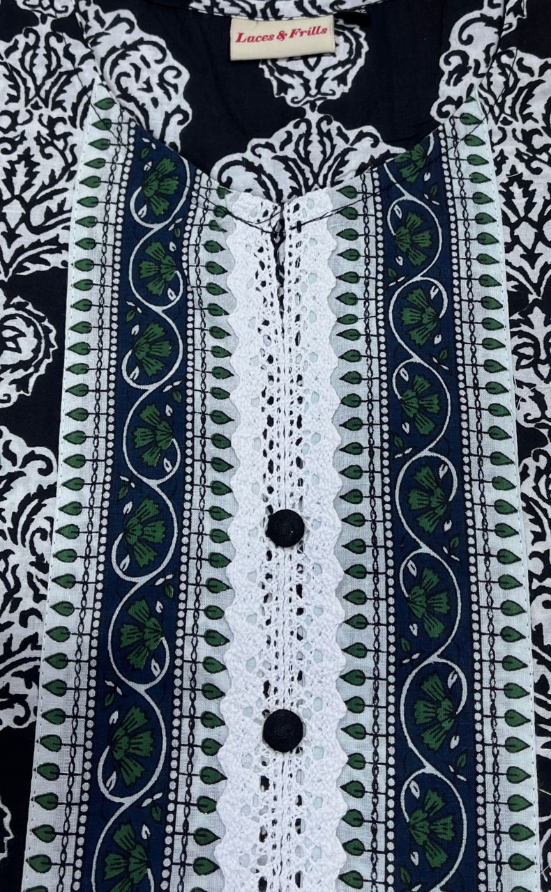 Black Garden Jaipuri Cotton Kurti. Pure Versatile Cotton. | Laces and Frills - Laces and Frills