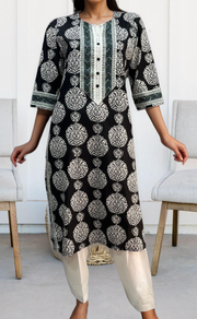 Black Garden Jaipuri Cotton Kurti. Pure Versatile Cotton. | Laces and Frills - Laces and Frills