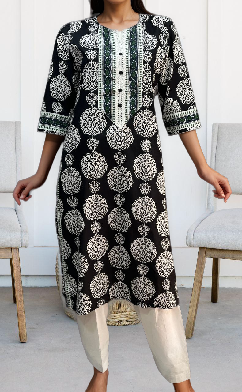Black Garden Jaipuri Cotton Kurti. Pure Versatile Cotton. | Laces and Frills - Laces and Frills