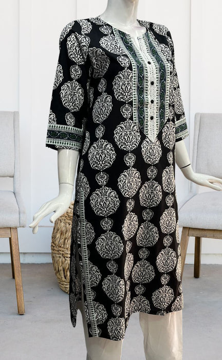 Black Garden Jaipuri Cotton Kurti. Pure Versatile Cotton. | Laces and Frills - Laces and Frills