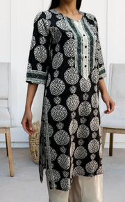 Black Garden Jaipuri Cotton Kurti. Pure Versatile Cotton. | Laces and Frills - Laces and Frills