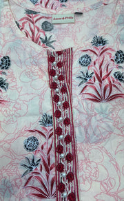 Light Pink/Maroon Floral Jaipuri Cotton Kurti. Pure Versatile Cotton. | Laces and Frills - Laces and Frills