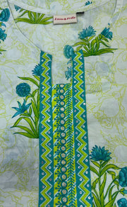 Off White/Green Floral Jaipuri Cotton Kurti. Pure Versatile Cotton. | Laces and Frills - Laces and Frills