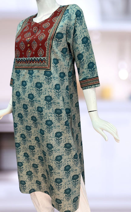 Maroon/Blue Ajrakh Print Jaipuri Cotton Kurti. Pure Versatile Cotton. | Laces and Frills - Laces and Frills