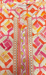 Off White/Orange Abstract Jaipuri Cotton Kurti. Pure Versatile Cotton. | Laces and Frills - Laces and Frills