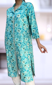 Sky Blue Garden Jaipuri Cotton Kurti. Pure Versatile Cotton. | Laces and Frills - Laces and Frills