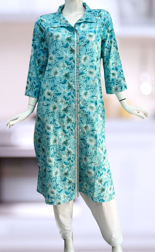 Sky Blue Garden Jaipuri Cotton Kurti. Pure Versatile Cotton. | Laces and Frills - Laces and Frills