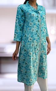 Sky Blue Garden Jaipuri Cotton Kurti. Pure Versatile Cotton. | Laces and Frills - Laces and Frills