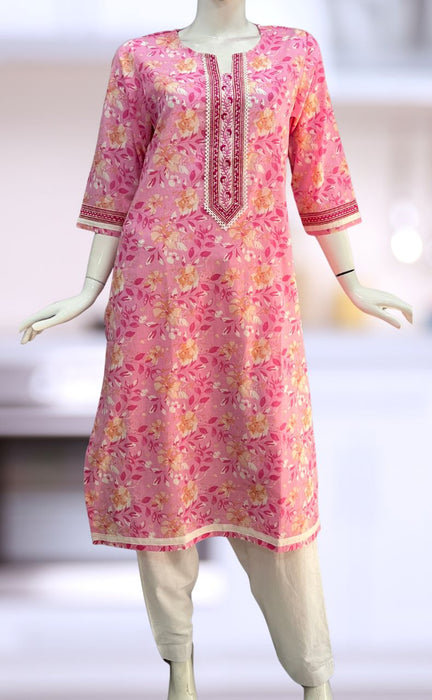 Baby Pink Garden Jaipuri Cotton Kurti. Pure Versatile Cotton. | Laces and Frills - Laces and Frills