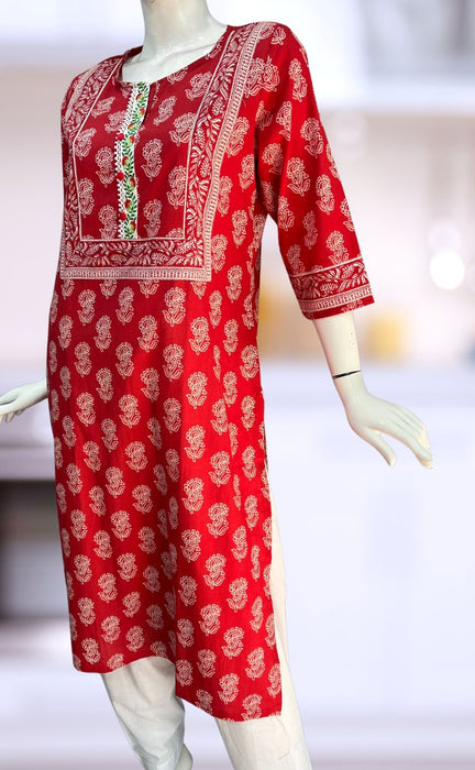 Red Floral Jaipuri Cotton Kurti. Pure Versatile Cotton. | Laces and Frills - Laces and Frills