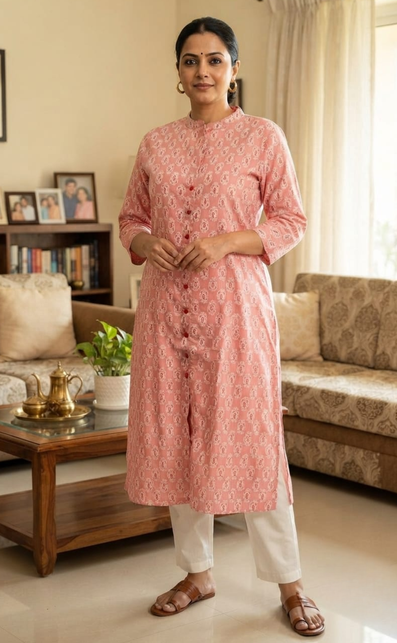 Pink Tiny Flora Jaipuri Cotton Kurti. Pure Versatile Cotton. | Laces and Frills