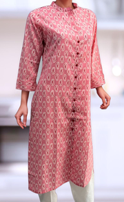 Pink Tiny Flora Jaipuri Cotton Kurti. Pure Versatile Cotton. | Laces and Frills - Laces and Frills