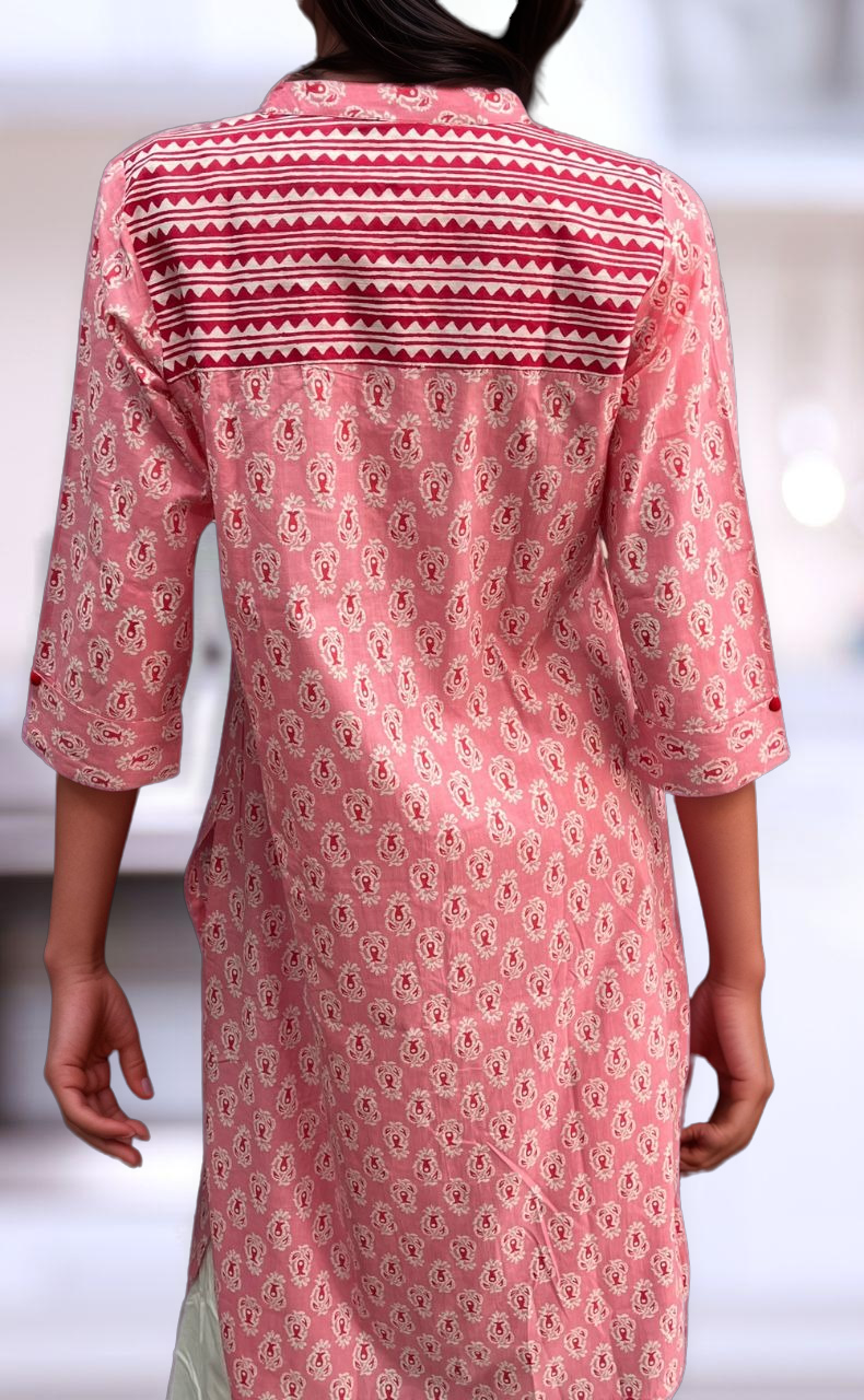 Pink Tiny Flora Jaipuri Cotton Kurti. Pure Versatile Cotton. | Laces and Frills - Laces and Frills