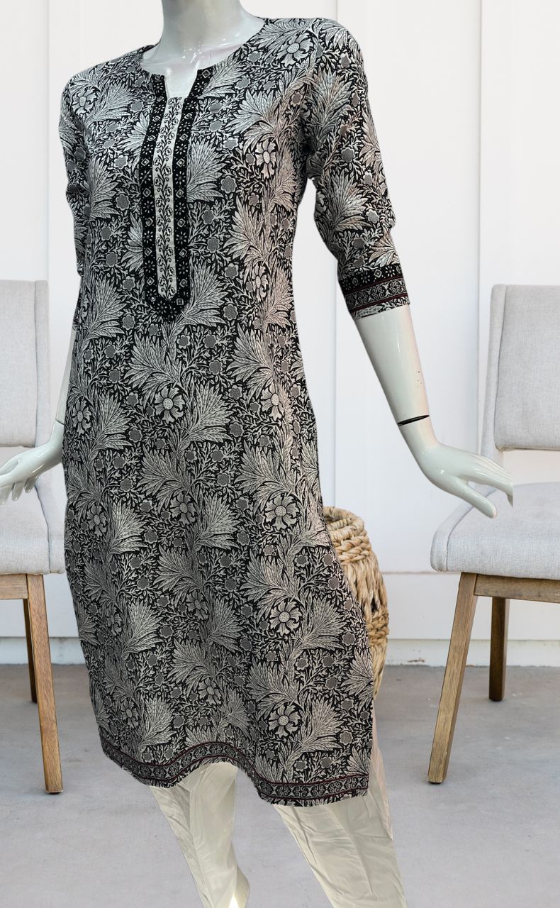 Black Garden Jaipuri Cotton Kurti. Pure Versatile Cotton. | Laces and Frills - Laces and Frills