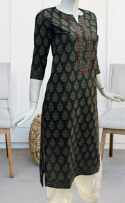Bottle Green Garden Jaipuri Cotton Kurti. Pure Versatile Cotton. | Laces and Frills - Laces and Frills