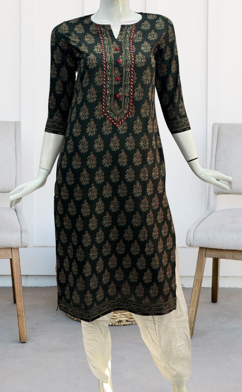 Bottle Green Garden Jaipuri Cotton Kurti. Pure Versatile Cotton. | Laces and Frills - Laces and Frills