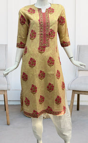 Beige/Pink Garden Jaipuri Cotton Kurti. Pure Versatile Cotton. | Laces and Frills - Laces and Frills