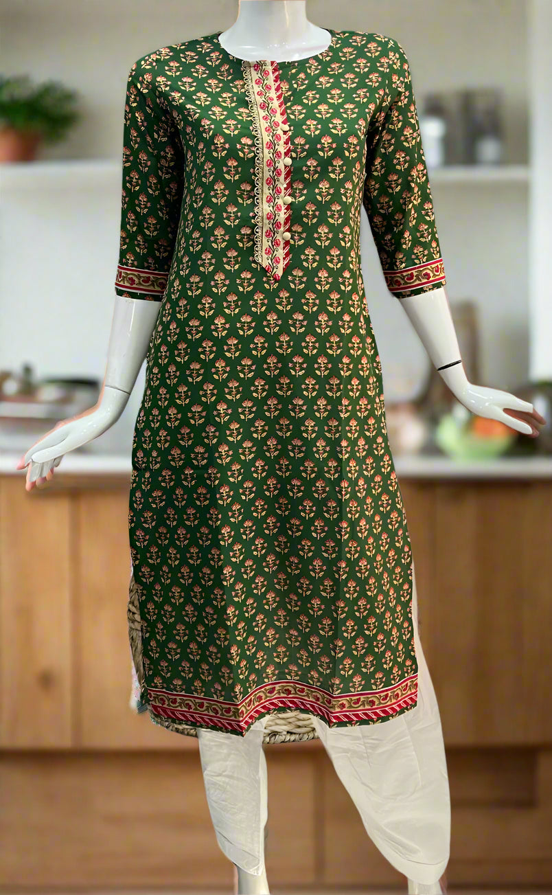 Spun Cotton Kurti - Green Floral main image 0