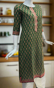 Green Floral Jaipuri Cotton Kurti. Pure Versatile Cotton. | Laces and Frills