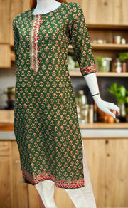 Green Floral Jaipuri Cotton Kurti. Pure Versatile Cotton. | Laces and Frills
