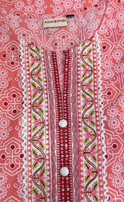 Peach Abstract Jaipuri Cotton Kurti. Pure Versatile Cotton. | Laces and Frills - Laces and Frills