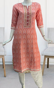 Peach Abstract Jaipuri Cotton Kurti. Pure Versatile Cotton. | Laces and Frills - Laces and Frills