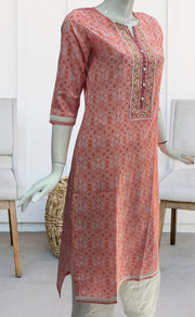 Peach Abstract Jaipuri Cotton Kurti. Pure Versatile Cotton. | Laces and Frills - Laces and Frills