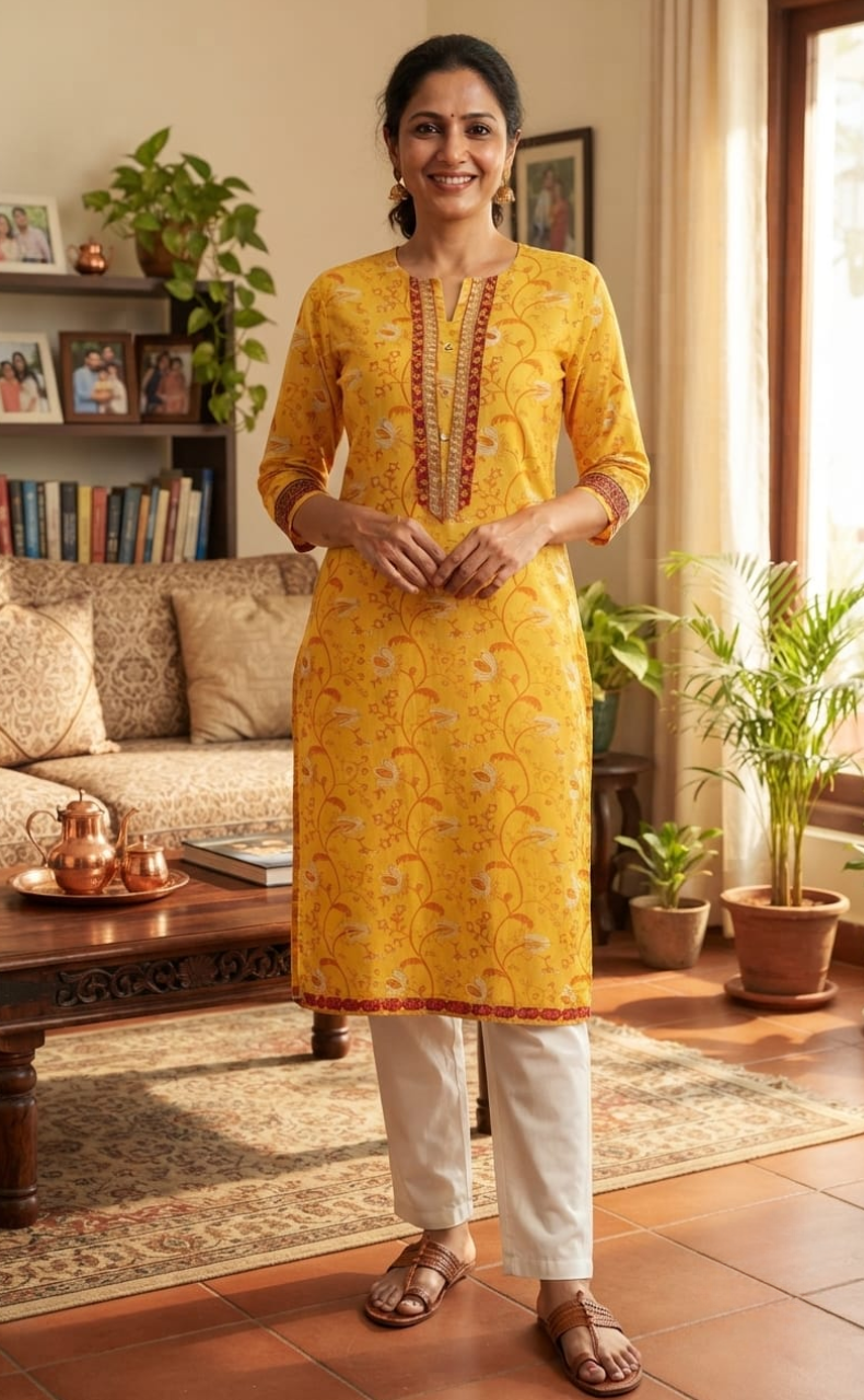 Yellow Garden Jaipuri Cotton Kurti. Pure Versatile Cotton. | Laces and Frills