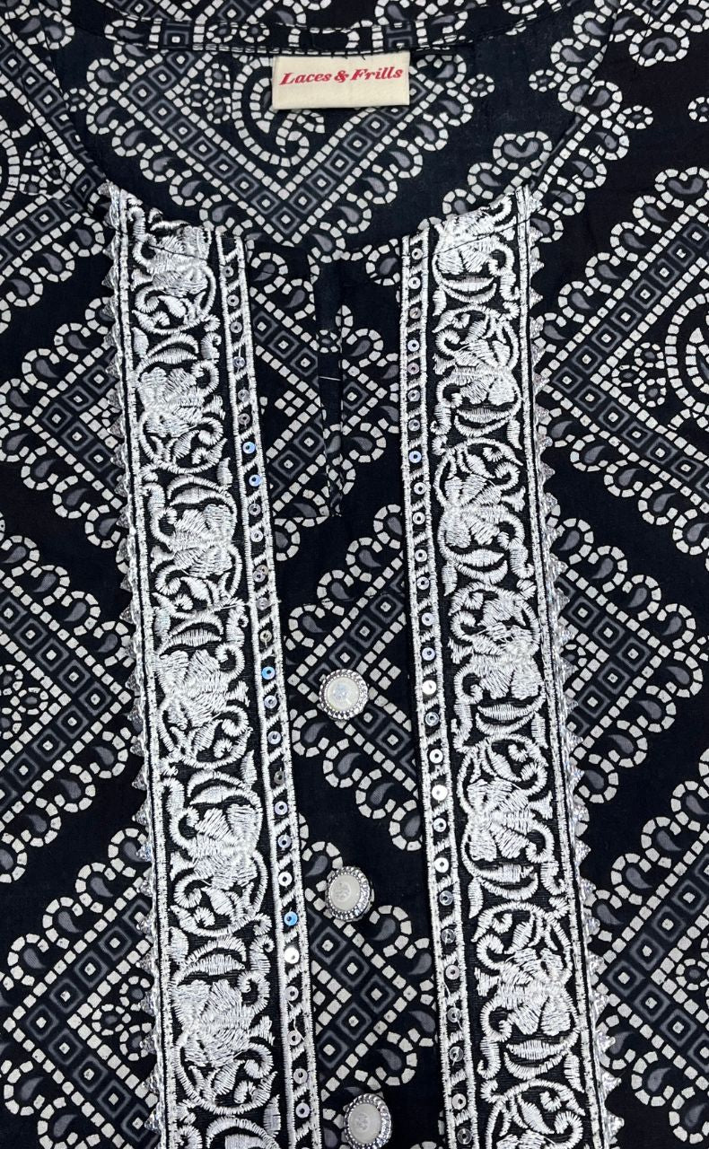 Black Abstract Jaipuri Cotton Kurti. Pure Versatile Cotton. | Laces and Frills - Laces and Frills
